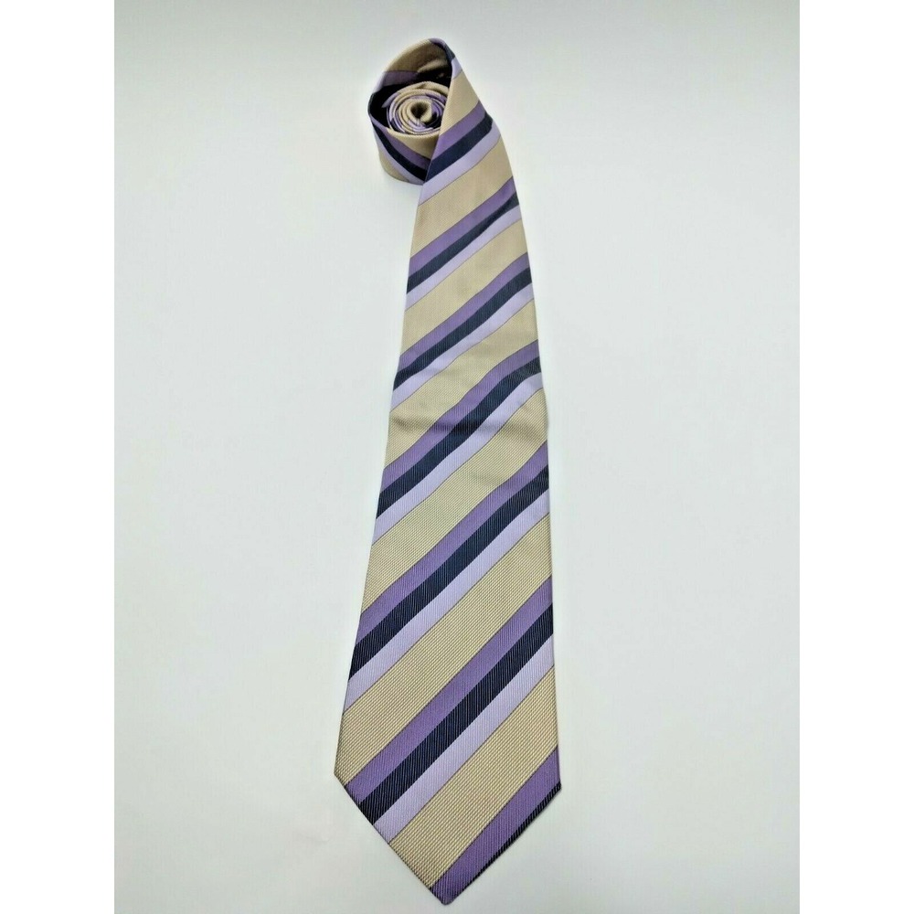Palio Mens Silk‎ Necktie Purple Gold Navy Diagonal Striped Formal Business Tie